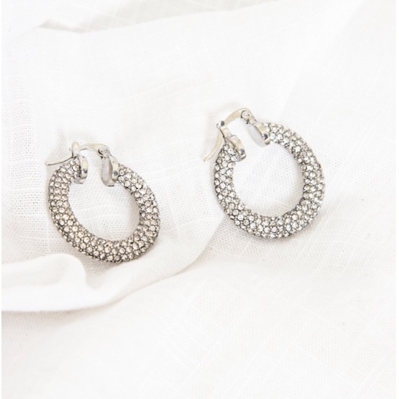 Crystal Embellished Silver Hoop Earrings - Picture 4 of 9